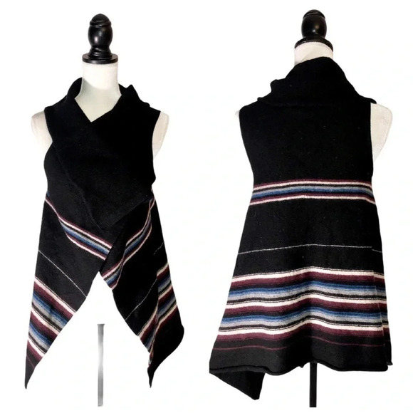 JOIE Wool Ligiere Southwestern Striped Blanket Wrap Asymmetrical Vest - Picture 2 of 12